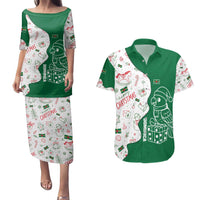 Dominica Christmas Couples Matching Puletasi and Hawaiian Shirt with Parrot Gift Box and Festive Pattern Design - Wonder Print Shop