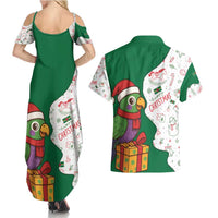 Dominica Christmas Couples Matching Summer Maxi Dress and Hawaiian Shirt with Parrot Gift Box and Festive Pattern Design - Wonder Print Shop