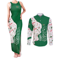 Dominica Christmas Couples Matching Tank Maxi Dress and Long Sleeve Button Shirt with Parrot Gift Box and Festive Pattern Design - Wonder Print Shop