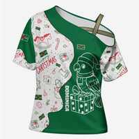 Dominica Christmas Cross Shoulder Shirt with Parrot Gift Box and Festive Pattern Design - Wonder Print Shop
