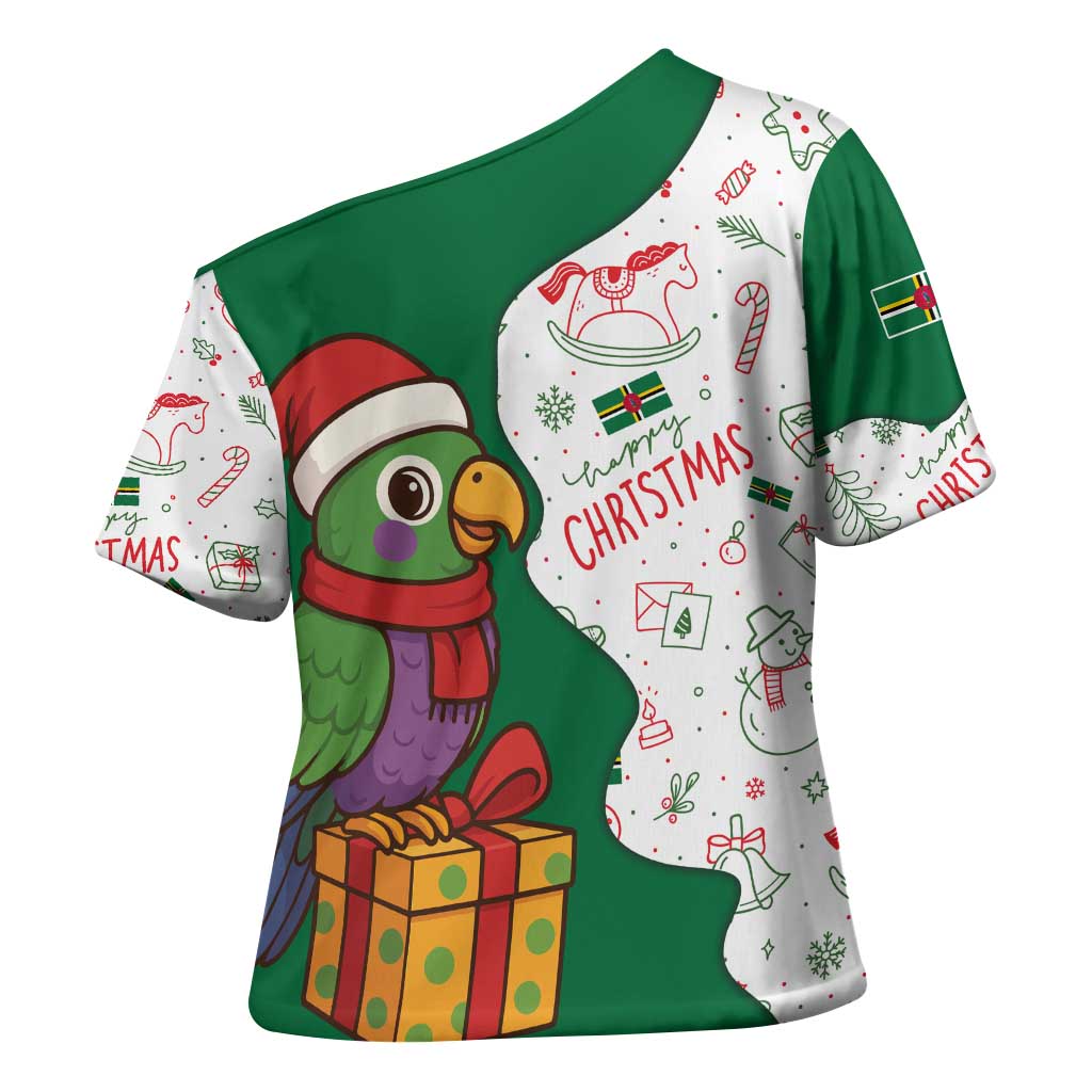 Dominica Christmas Cross Shoulder Shirt with Parrot Gift Box and Festive Pattern Design - Wonder Print Shop