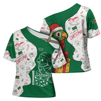 Dominica Christmas Cross Shoulder Shirt with Parrot Gift Box and Festive Pattern Design - Wonder Print Shop