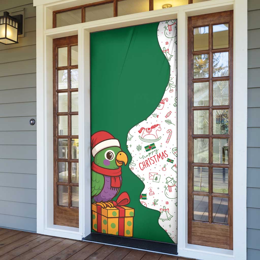 Dominica Christmas Door Cover with Parrot Gift Box and Festive Pattern Design - Wonder Print Shop
