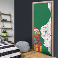 Dominica Christmas Door Cover with Parrot Gift Box and Festive Pattern Design - Wonder Print Shop