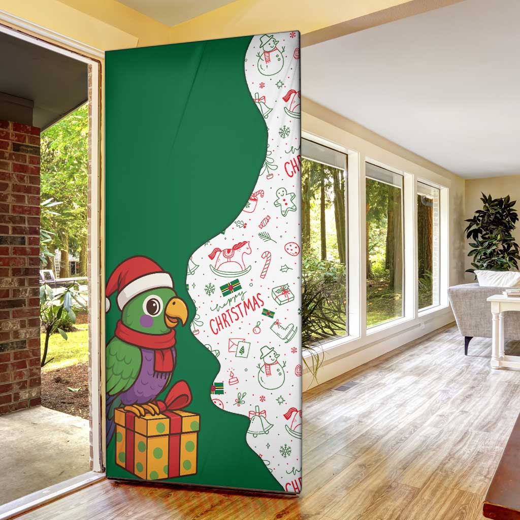 Dominica Christmas Door Cover with Parrot Gift Box and Festive Pattern Design - Wonder Print Shop
