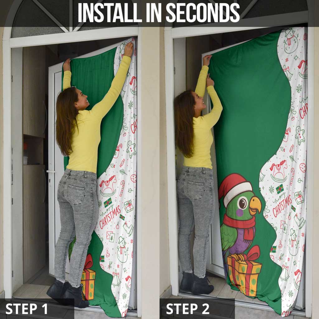 Dominica Christmas Door Cover with Parrot Gift Box and Festive Pattern Design - Wonder Print Shop