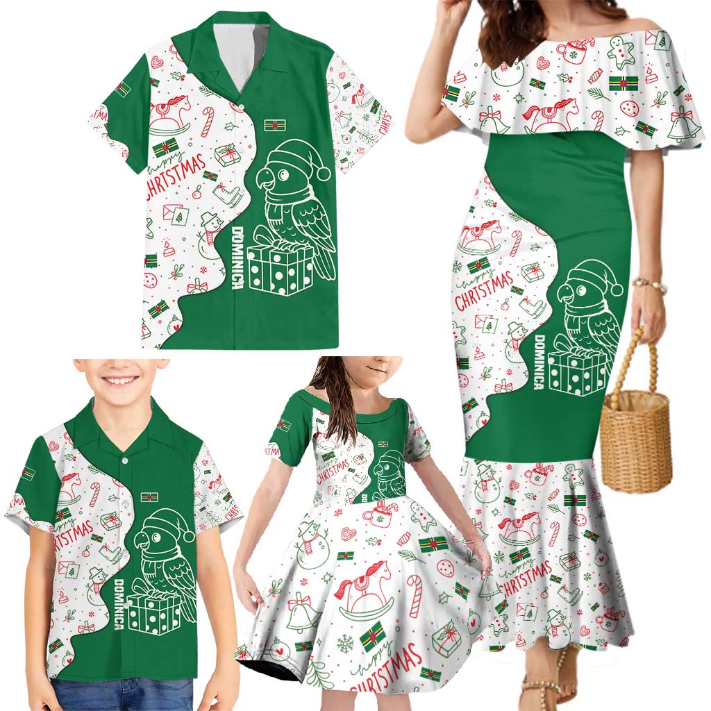 Dominica Christmas Family Matching Mermaid Dress and Hawaiian Shirt with Parrot Gift Box and Festive Pattern Design - Wonder Print Shop