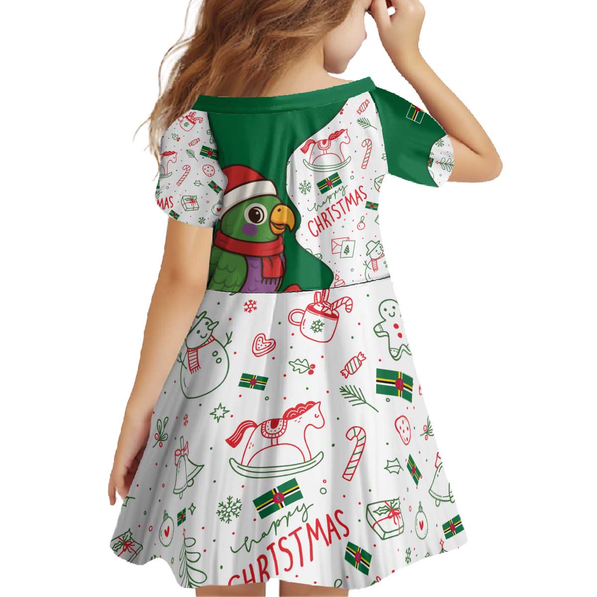 Dominica Christmas Family Matching Off The Shoulder Long Sleeve Dress and Hawaiian Shirt with Parrot Gift Box and Festive Pattern Design - Wonder Print Shop