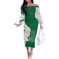 Dominica Christmas Family Matching Off The Shoulder Long Sleeve Dress and Hawaiian Shirt with Parrot Gift Box and Festive Pattern Design - Wonder Print Shop