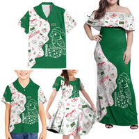 Dominica Christmas Family Matching Off Shoulder Maxi Dress and Hawaiian Shirt with Parrot Gift Box and Festive Pattern Design - Wonder Print Shop