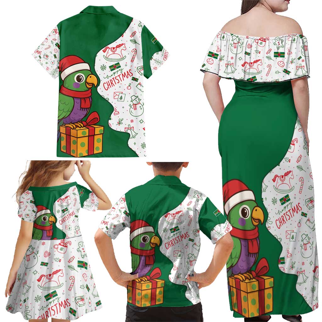 Dominica Christmas Family Matching Off Shoulder Maxi Dress and Hawaiian Shirt with Parrot Gift Box and Festive Pattern Design - Wonder Print Shop