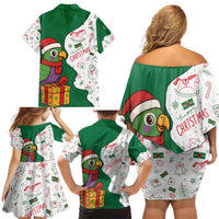 Dominica Christmas Family Matching Off Shoulder Short Dress and Hawaiian Shirt with Parrot Gift Box and Festive Pattern Design - Wonder Print Shop