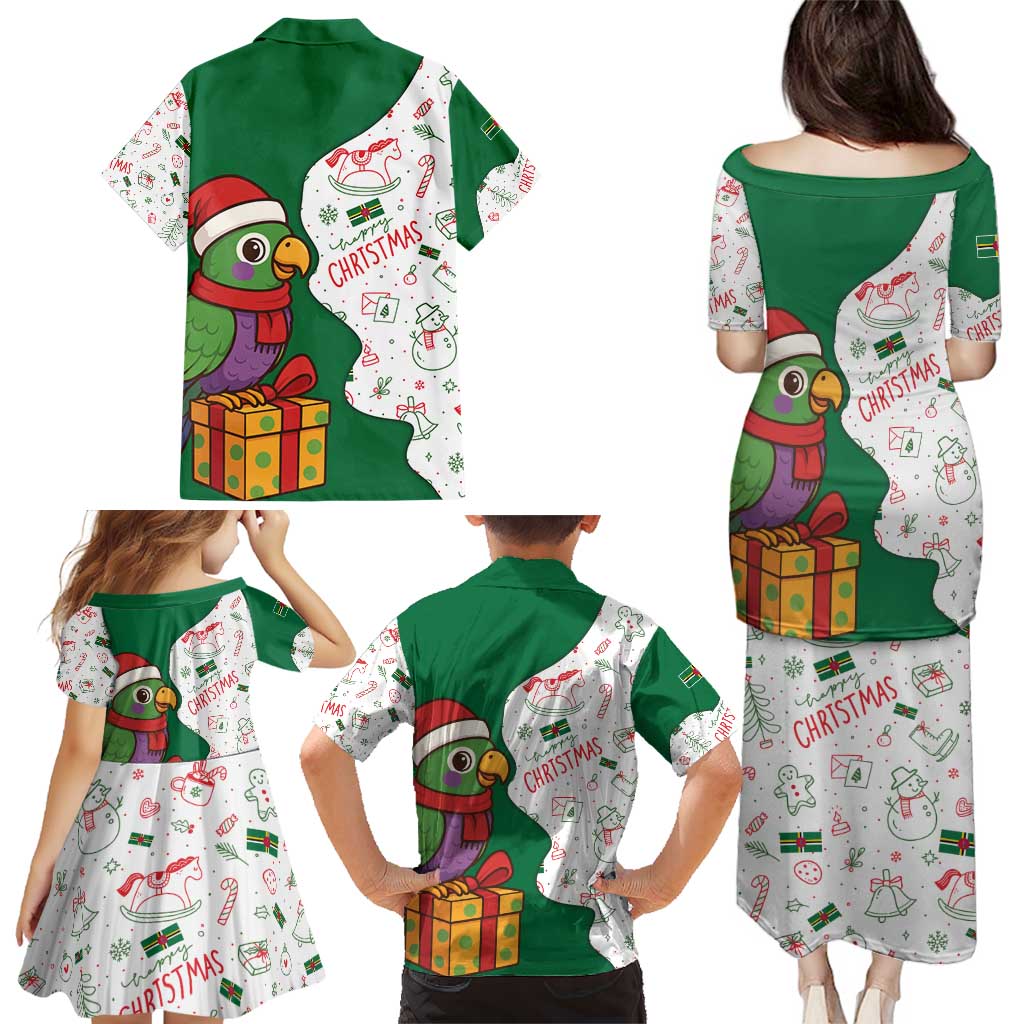 Dominica Christmas Family Matching Puletasi and Hawaiian Shirt with Parrot Gift Box and Festive Pattern Design - Wonder Print Shop