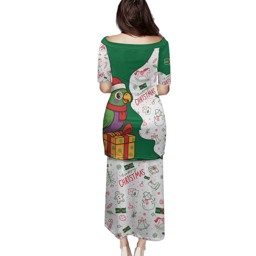 Dominica Christmas Family Matching Puletasi and Hawaiian Shirt with Parrot Gift Box and Festive Pattern Design - Wonder Print Shop