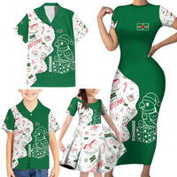 Dominica Christmas Family Matching Short Sleeve Bodycon Dress and Hawaiian Shirt with Parrot Gift Box and Festive Pattern Design - Wonder Print Shop