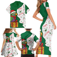 Dominica Christmas Family Matching Short Sleeve Bodycon Dress and Hawaiian Shirt with Parrot Gift Box and Festive Pattern Design - Wonder Print Shop
