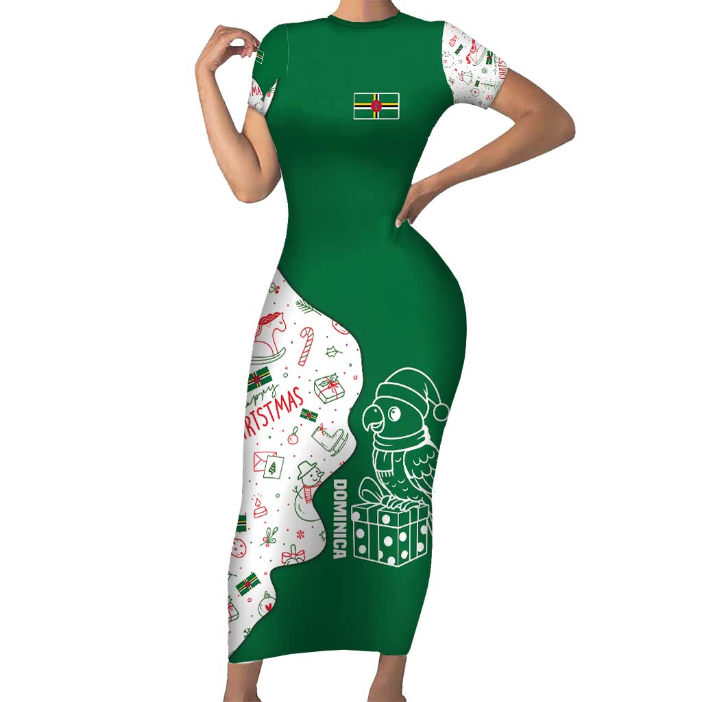 Dominica Christmas Family Matching Short Sleeve Bodycon Dress and Hawaiian Shirt with Parrot Gift Box and Festive Pattern Design - Wonder Print Shop
