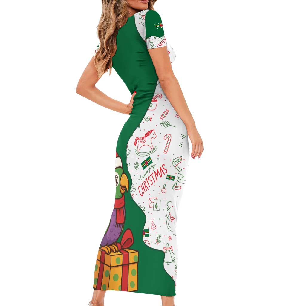 Dominica Christmas Family Matching Short Sleeve Bodycon Dress and Hawaiian Shirt with Parrot Gift Box and Festive Pattern Design - Wonder Print Shop