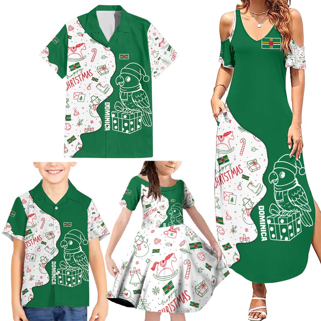Dominica Christmas Family Matching Summer Maxi Dress and Hawaiian Shirt with Parrot Gift Box and Festive Pattern Design - Wonder Print Shop
