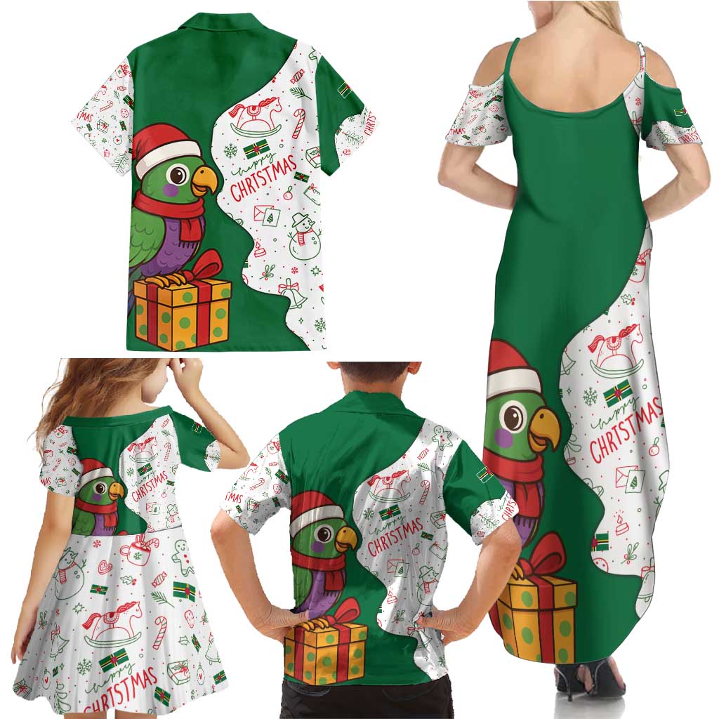 Dominica Christmas Family Matching Summer Maxi Dress and Hawaiian Shirt with Parrot Gift Box and Festive Pattern Design - Wonder Print Shop