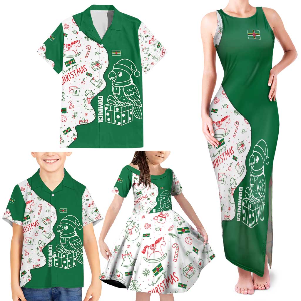 Dominica Christmas Family Matching Tank Maxi Dress and Hawaiian Shirt with Parrot Gift Box and Festive Pattern Design - Wonder Print Shop