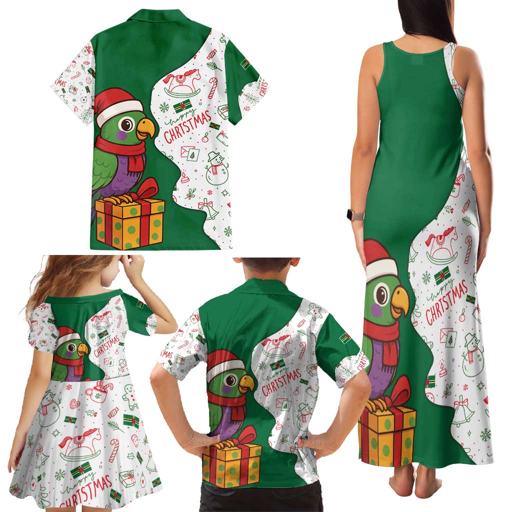 Dominica Christmas Family Matching Tank Maxi Dress and Hawaiian Shirt with Parrot Gift Box and Festive Pattern Design - Wonder Print Shop
