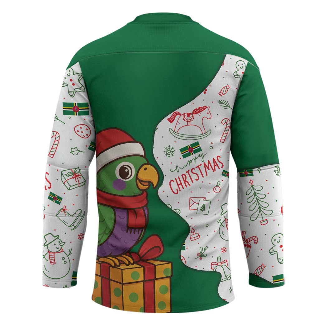 Dominica Christmas Hockey Jersey with Parrot Gift Box and Festive Pattern Design - Wonder Print Shop