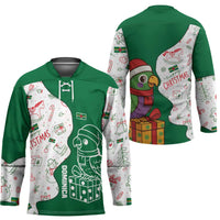 Dominica Christmas Hockey Jersey with Parrot Gift Box and Festive Pattern Design - Wonder Print Shop