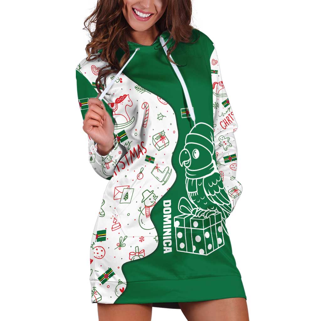 Dominica Christmas Hoodie Dress with Parrot Gift Box and Festive Pattern Design - Wonder Print Shop