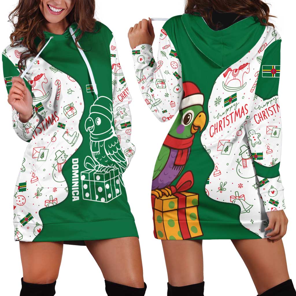 Dominica Christmas Hoodie Dress with Parrot Gift Box and Festive Pattern Design - Wonder Print Shop
