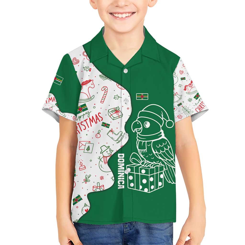 Dominica Christmas Kid Hawaiian Shirt with Parrot Gift Box and Festive Pattern Design - Wonder Print Shop