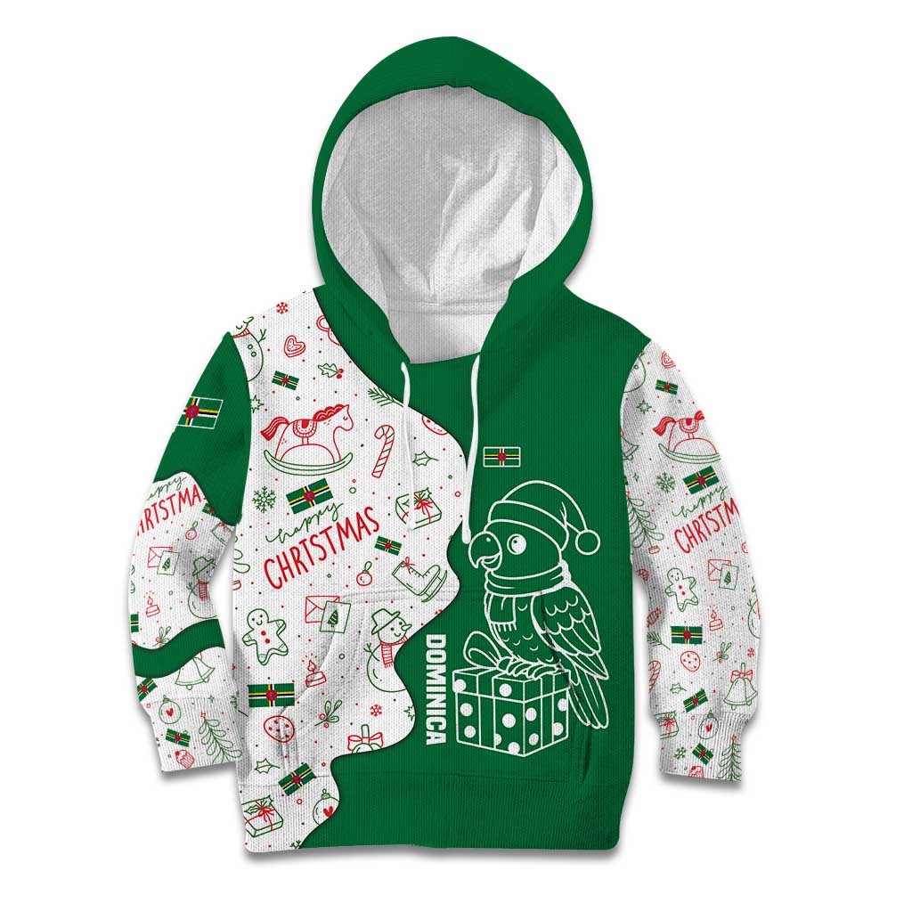 Dominica Christmas Kid Hoodie with Parrot Gift Box and Festive Pattern Design - Wonder Print Shop