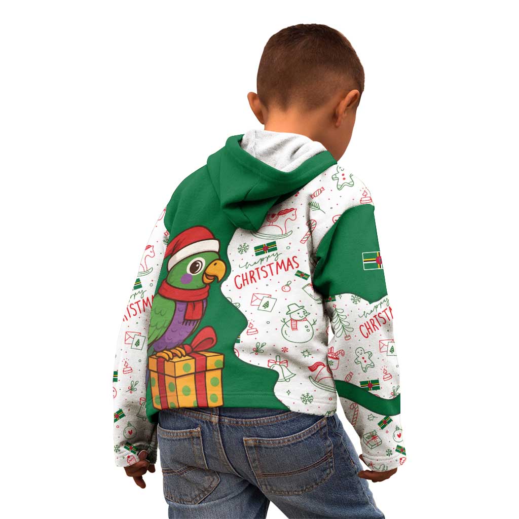 Dominica Christmas Kid Hoodie with Parrot Gift Box and Festive Pattern Design - Wonder Print Shop