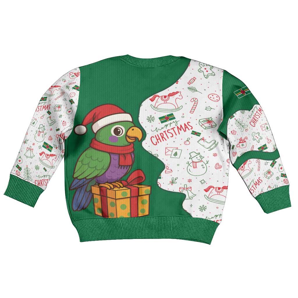 Dominica Christmas Kid Ugly Christmas Sweater with Parrot Gift Box and Festive Pattern Design - Wonder Print Shop