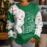 Dominica Christmas Kid Ugly Christmas Sweater with Parrot Gift Box and Festive Pattern Design - Wonder Print Shop