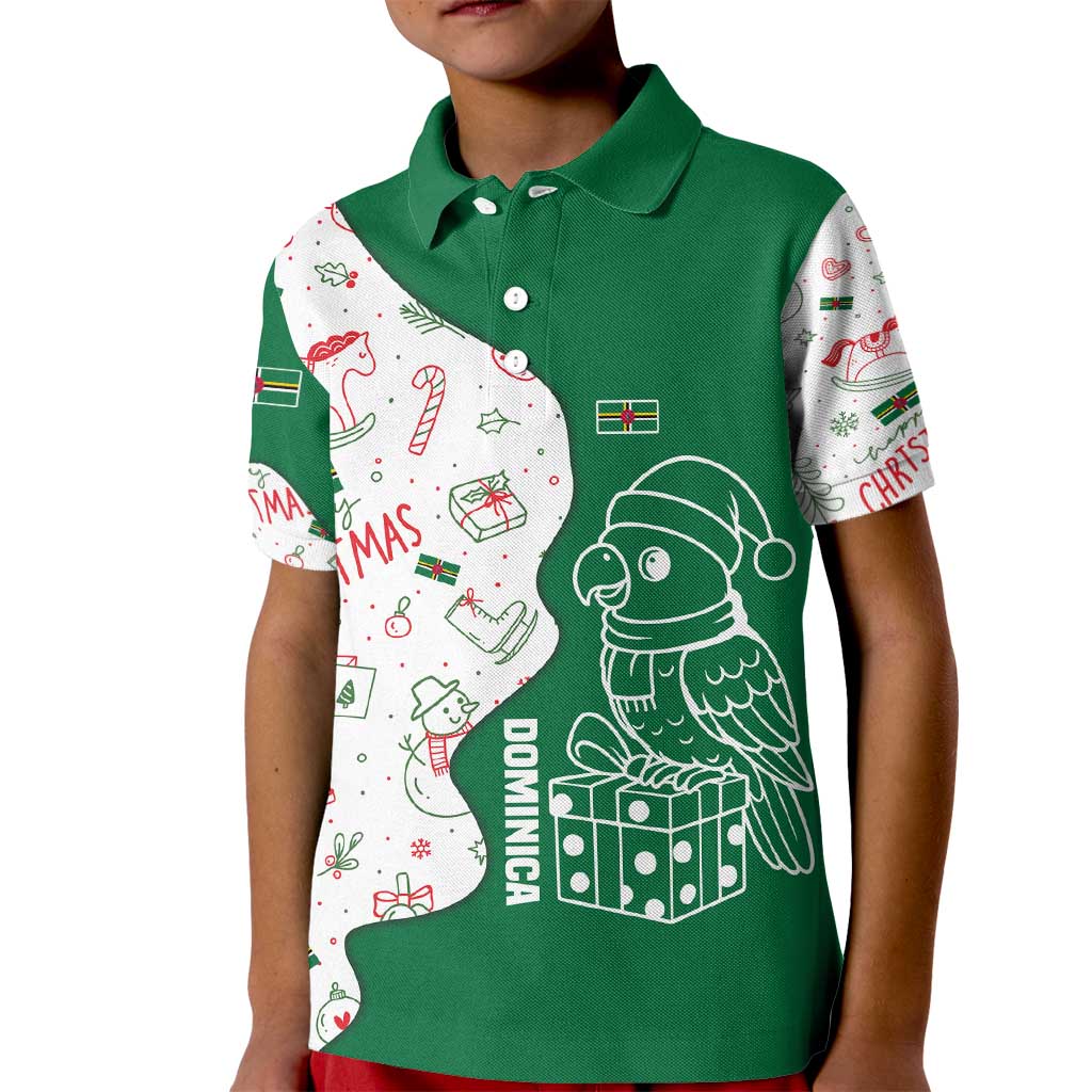 Dominica Christmas Kid Polo Shirt with Parrot Gift Box and Festive Pattern Design - Wonder Print Shop