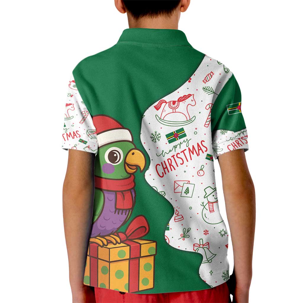 Dominica Christmas Kid Polo Shirt with Parrot Gift Box and Festive Pattern Design - Wonder Print Shop