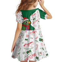 Dominica Christmas Kid Short Sleeve Dress with Parrot Gift Box and Festive Pattern Design - Wonder Print Shop