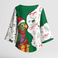 Dominica Christmas Kimono Sleeve Blouse with Parrot Gift Box and Festive Pattern Design - Wonder Print Shop