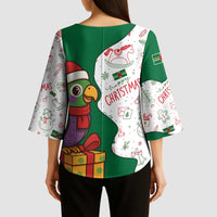 Dominica Christmas Kimono Sleeve Blouse with Parrot Gift Box and Festive Pattern Design - Wonder Print Shop