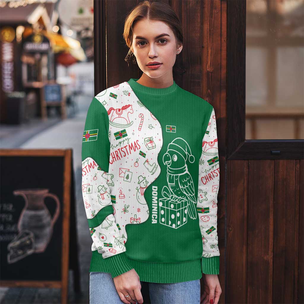 Dominica Christmas Ugly Christmas Sweater with Parrot Gift Box and Festive Pattern Design - Wonder Print Shop