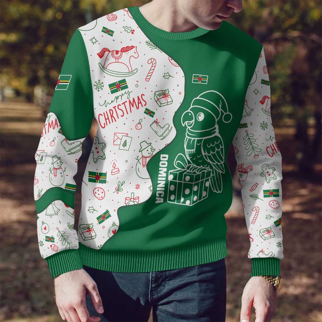 Dominica Christmas Ugly Christmas Sweater with Parrot Gift Box and Festive Pattern Design - Wonder Print Shop