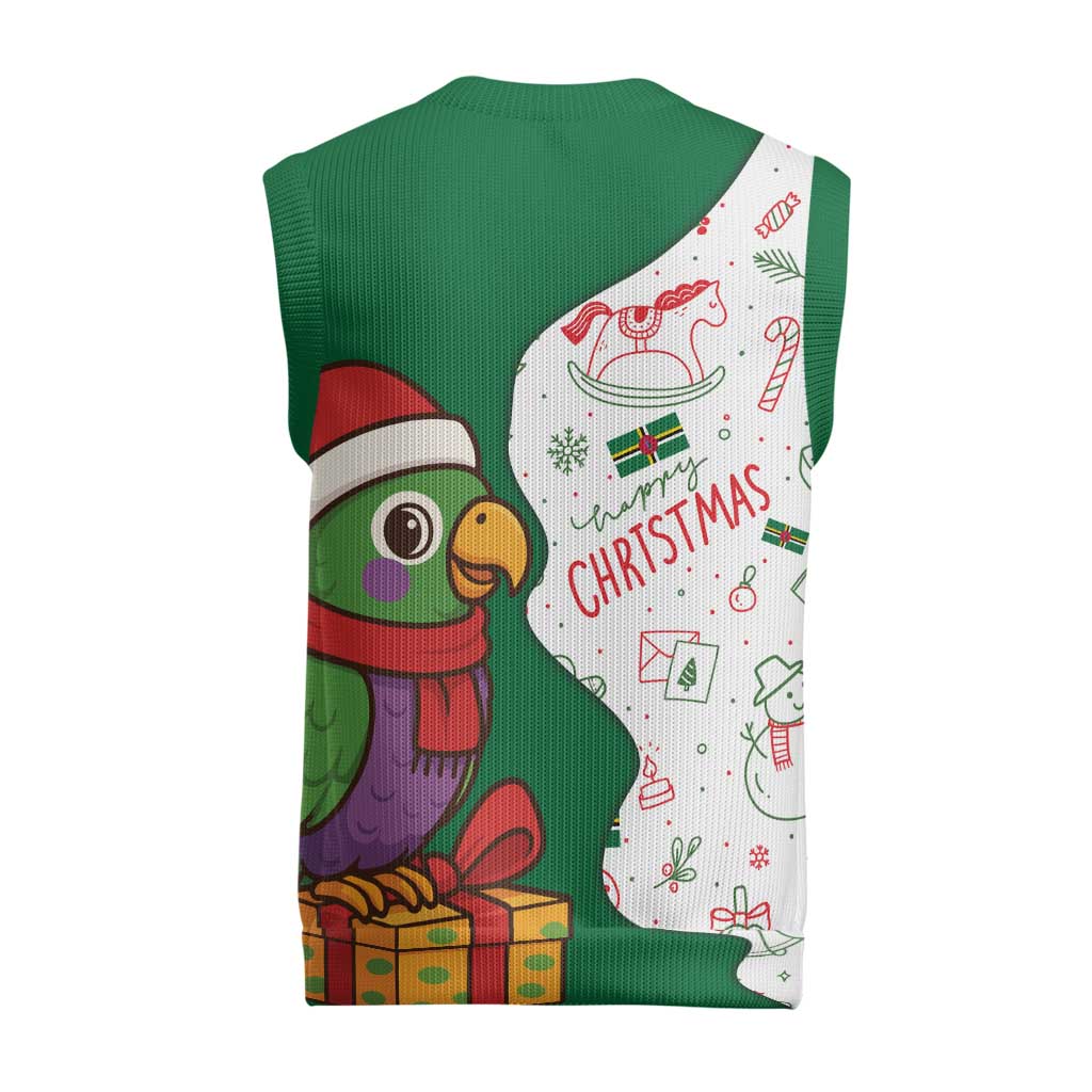 Dominica Christmas Knitted V-Neck Vest with Parrot Gift Box and Festive Pattern Design - Wonder Print Shop