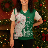 Dominica Christmas Knitted V-Neck Vest with Parrot Gift Box and Festive Pattern Design - Wonder Print Shop