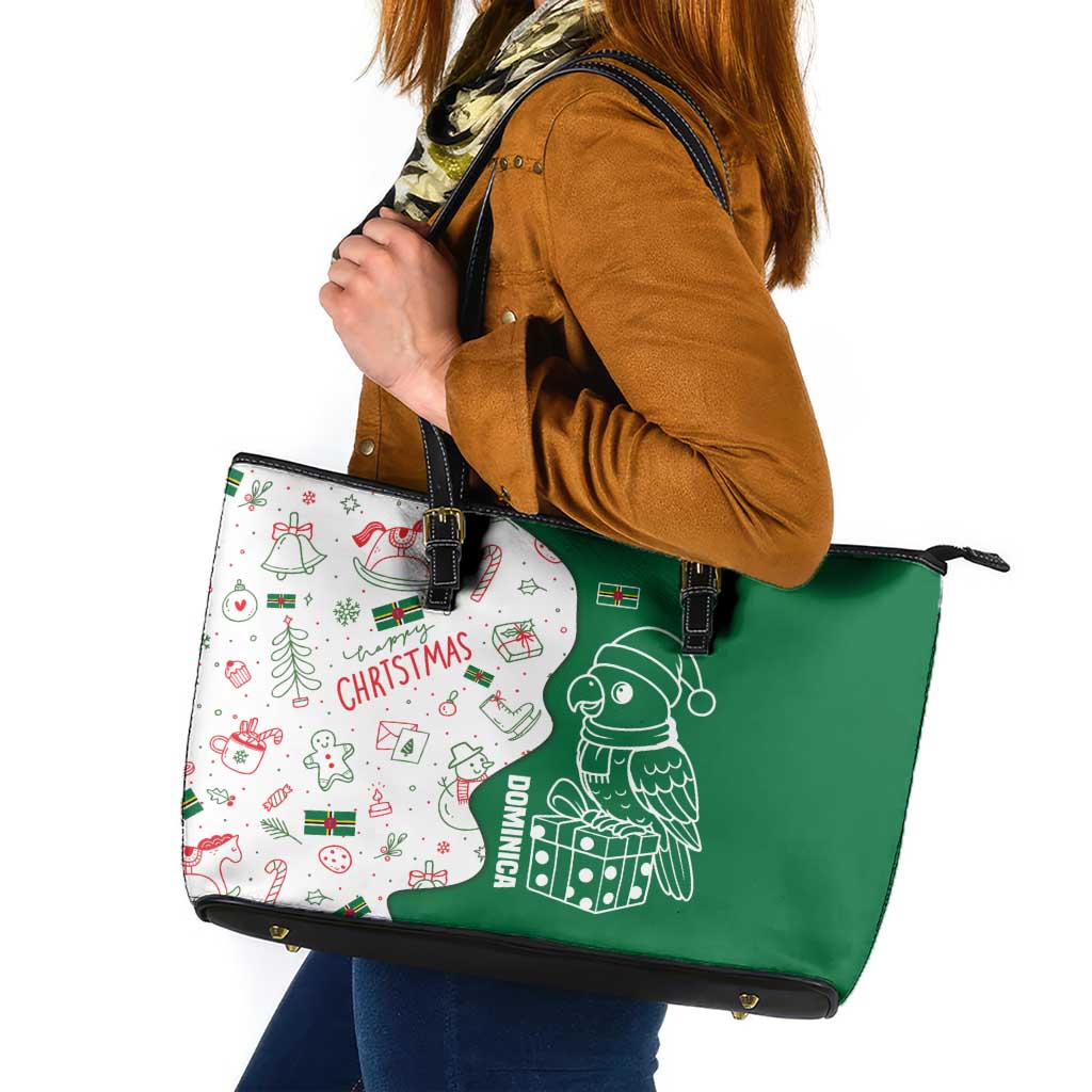 Dominica Christmas Leather Tote Bag with Parrot Gift Box and Festive Pattern Design - Wonder Print Shop