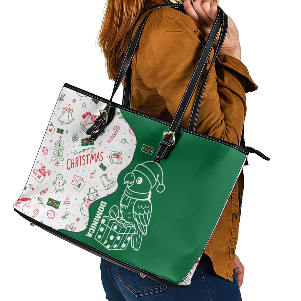Dominica Christmas Leather Tote Bag with Parrot Gift Box and Festive Pattern Design - Wonder Print Shop