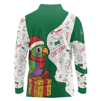 Dominica Christmas Long Sleeve Polo Shirt with Parrot Gift Box and Festive Pattern Design - Wonder Print Shop