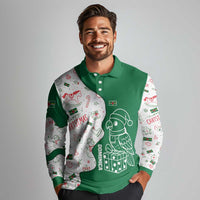 Dominica Christmas Long Sleeve Polo Shirt with Parrot Gift Box and Festive Pattern Design - Wonder Print Shop