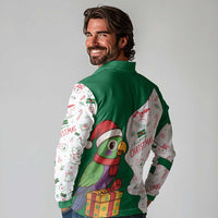 Dominica Christmas Long Sleeve Polo Shirt with Parrot Gift Box and Festive Pattern Design - Wonder Print Shop