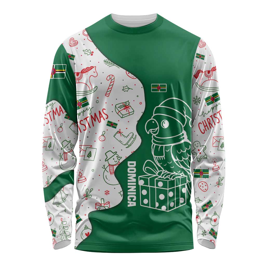 Dominica Christmas Long Sleeve Shirt with Parrot Gift Box and Festive Pattern Design - Wonder Print Shop